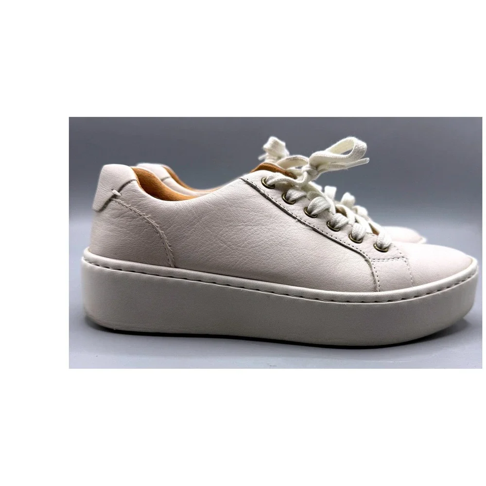 Born Mira Cream Leather Platform Sneakers Low Top Shoes BR0054301 Womens 6.5M